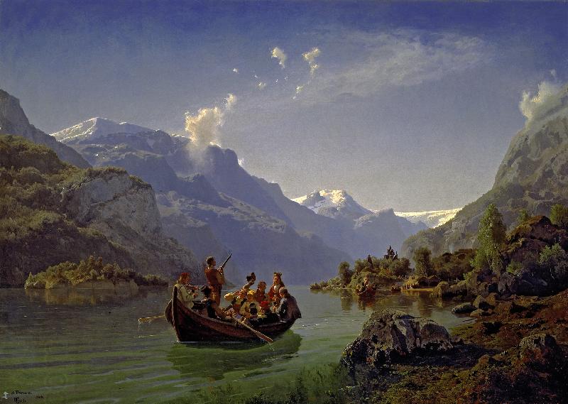 Hans Gude Brudfarden i Hardanger oil painting picture